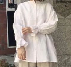 美品　ネストローブ　リネン近江晒しラッフル袖2wayブラウス ピンク