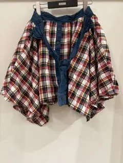 4L デニムチェック柄フレアスカート