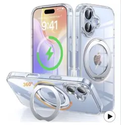 iPhone17 ケース クリア MagSafe対応 360度回転スタンド