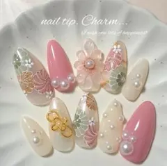 No.63　成人式ネイル　ぷっくりフラワー　和柄　 振袖ネイル　卒業式