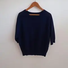 無印良品 クルーネック五分袖セーター M ネイビー