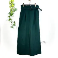 GU ジーユー ベルト付き ワイドパンツ ハイウエスト ダークグリーン M