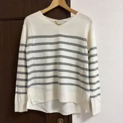 リフレクト　カシミアVネックグレーボーダーセーター　9