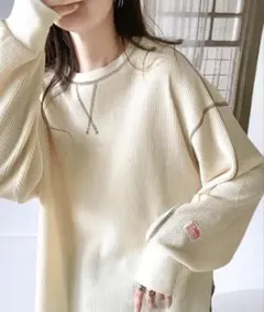 JaVa 長袖ワッフルトップス アイボリー