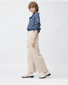 【即発送】GUコーデュロワイドパンツ Mホワイト