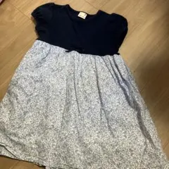 petit main 半袖ワンピース ネイビー 花柄