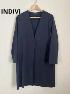 INDIVI インディヴィノーカラージャケット コート　ネイビー 40薄手のサムネイル