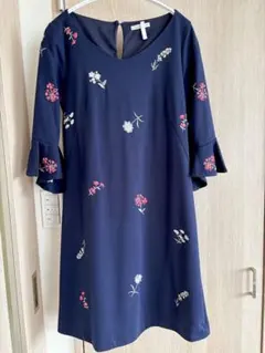 WILLSELECTION ネイビー花柄刺繍ワンピース Sサイズ