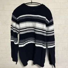 ikka M ネイビー ストライプ ニット