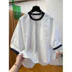 大流行新作 ホワイト ブラウス 丸襟 おしゃれ＆カジュアル 綺麗め 着痩せ