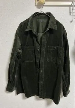 ダークグリーン コーデュロイシャツ XL
