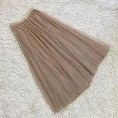 人気✨チュール ロングスカート【S相当】ベージュ フレア