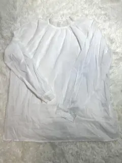 ホワイト シフォン 長袖ブラウス　レース ゆったり　Lのサムネイル