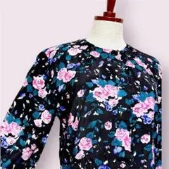 vintageヴィンテージワンピース花柄ブラック黒系90sレトロUSA海外古着