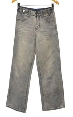 ライトブルー デニム ワイドレッグパンツ デニムパンツ インディゴ染 サイズM
