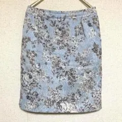 C.D.S BASIC／花柄タイトスカート　膝丈　水色グレー【Mサイズ】キレイめ