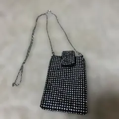【予備パーツ付】ラインストーン ミニポシェット チェーンショルダー 黒