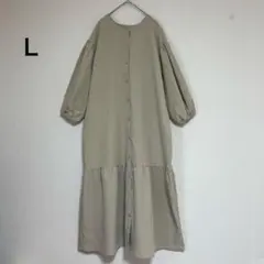 used ロングシャツワンピース　ベージュ　長袖　ティアード しまむら