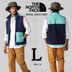 3.6万 ノースフェイス L フリース×キルティング ロイヤルアーチ ベスト 青