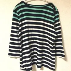 Croft&Barrow ボーダーカットソー 七分袖 PLミント×ネイビー