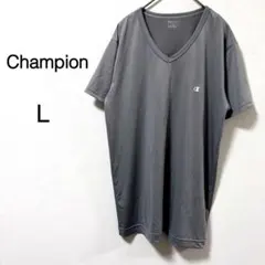 【チャンピオン】Tシャツ 半袖 Vネック 速乾 ワンポイント グレー L