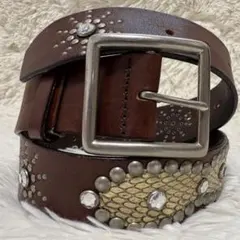 スネーク×スタッズ レザーベルト ヴィンテージ風 アメカジ ロック系