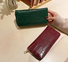 【レッド】クロコダイル柄　長財布 レディース 大容量 カードケース コインケースのサムネイル