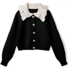 GRL 配色ビジューボタンフリルカラーカーディガン［dr315］