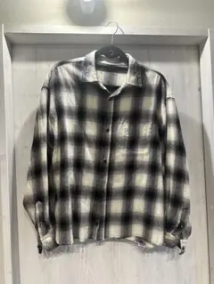 オンブレーチェックシャツシアーウールブラウス | Mercari
