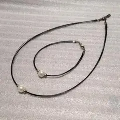 ブラックワイヤー パール チョーカー&ブレスレットセット