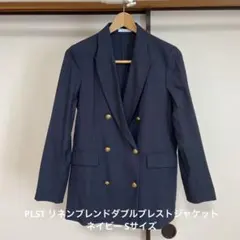 PLST リネンブレンドダブルブレストジャケット ネイビー Sサイズ