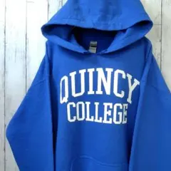 GILDAN ギルダン クインシー カレッジ パーカー ブルー L 古着