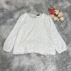 N.y.ou (M) 長袖 ブラウス 花柄 レース フリル シフォン オフィスのサムネイル