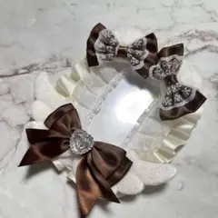 B8 アイボリー茶 白猫耳 トレカケースデコ 硬質ケースデコ レースデコ 推し活