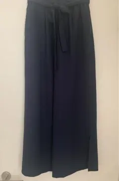 麻調ヴィンテージスリットワイドパンツ ネイビー 38