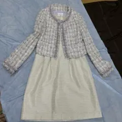 ホワイトラベンダーツイード ジャケットワンピースセット セレモニースーツ　9号