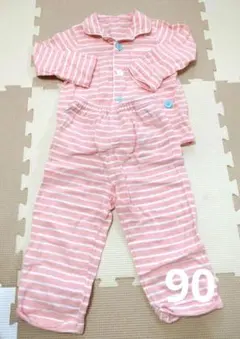 【90cm】コンビミニ 長袖ガーゼパジャマ+おまけ　ピンクボーダーのサムネイル