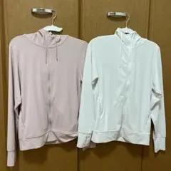 エアリズムUVカットメッシュパーカ　フルジップパーカ　ホワイト　ピンク