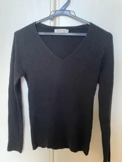 黒いリブ編みVネック長袖セーター サイズ1