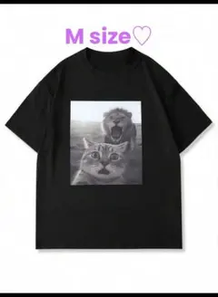 【新品】猫&ライオン プリント Tシャツ ブラック Mサイズ グラフィック