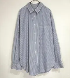 ジーユー【M】長袖ストライプシャツ 胸ポケット コットン混