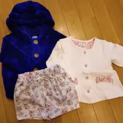 【冬春夏】ベイビー80cmフリース　 花柄カーディガン ハーフパンツ　女の子
