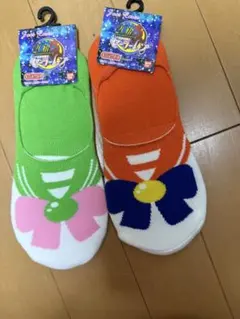 リボンデザイン靴下セット（緑・オレンジ）