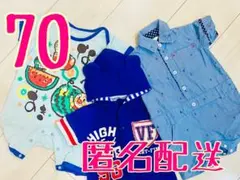 70㎝　ロンパース　アンパンマン　半袖　男の子　くま　フード　マリン