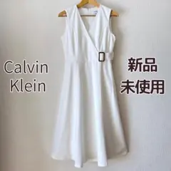 (予約済)新品 カルバンクライン 上品なホワイト Aラインワンピース