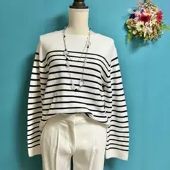 オペークドットクリップ 極美品 ボーダーセーター ホワイト× ネイビー LL