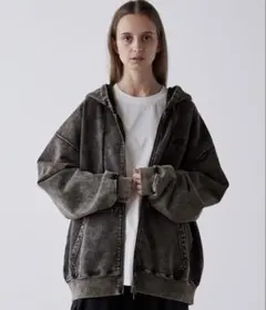 CLEL ヘビーウェイト ロゴ刺繍フルジップパーカー　ブラウン