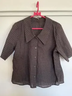 GU 半袖チェックシャツ Mサイズ ブラウン系