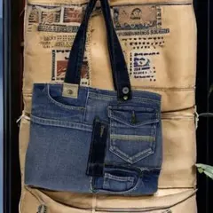 デニムリメイクバッグ　ショルダーバッグ　トートバッグ　肩掛け　ワンショルダー