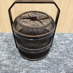 二段重ねの竹かご 工芸品　千筋料理箱 2段